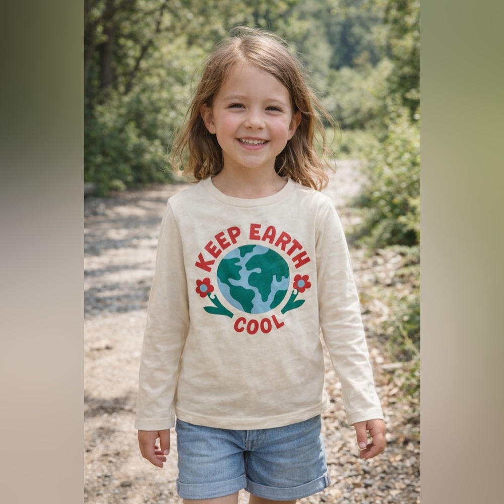 Hanna Andersson Keep Earth Cool Graphic Tee Cream LS Kids Size 120 cm US 6/7